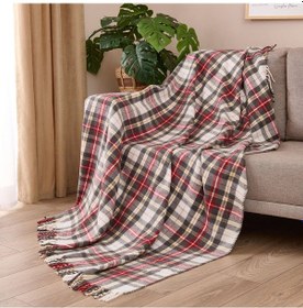 Resim Soft Sim İp Detaylı Skoç Koltuk Şalı - Kırmızı - 130x170 Cm Renkli 