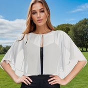Resim Kadınlar için Şık Yazlık Şifon Şal - Hafif, Nefes Alabilen Polyester Pelerin Ön Düğme Kapatmalı, Açık Hava Etkinlikleri, Düğünler ve Günlük Kullanım İçin Beyaz Akışkan Tasarım 