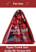 Resim Terrien TSE Belgeli Tüvtürk Uyumlu Üçgen Trafik Seti Bez Çantalı Karayollarına Uygun Araba Ilk Yardım Üçgen 