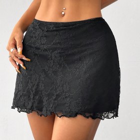 Resim Dantel Etekli Bodycon Etek, Bahar & Yaz için Şık Yüksek Bel Mini Etek, Kadın Giyim 