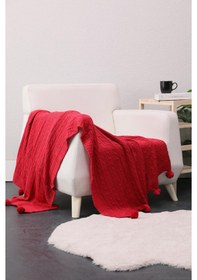 Resim Biocotton Triko Ponponlu Örgü Tv Battaniyesi - Kırmızı 