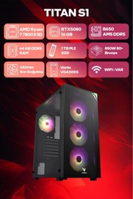 Resim Game Garaj Titan S1 AMD Ryzen 7 7800X3D 64GB RAM 1TB SSD RTX5080 240mm Sıvı Soğutma FreeDOS Oyuncu T 
