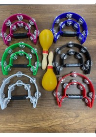 Resim Çift Sıra Zilli Plastik Renkli El Zilli Tef Farklı Renklerde 