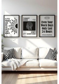 Resim Huhuli Ahşap Siyah Çerçeveli Motivasyon Yazılı 3'lü Tablo Seti Huhu563 