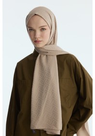 Resim Mirsoy Scarf İpeksi Jakar Şal Sarmaşık Desen Açık Vizon 