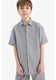 Resim Defacto Erkek Çocuk Regular Fit Polo Yaka Dokulu Kısa Kollu Gömlek E7003a825hsgr265 Gri 