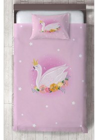 Resim Mekta Home Bebek Ve Çocuk Odası Pembe Kuğu Desenli Yatak Örtüsü Renkli 