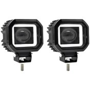 Resim Motosiklet Işığı Led Feneri 60w 6000k/3000k Ip67 Su Geçirmez S12 Kare Balık Gözü Lensli Soğuk/ahşap Işığı Siyah Çift Paket 