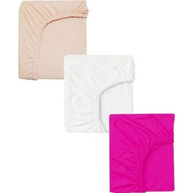 Resim 3 Adet 65 X 95 + 10 Cm Anne Yanı Lastikli Penye Kumaş Bebek Çarşafı-fuşya-beyaz 