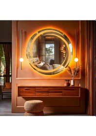 Resim Flux Amber Led'li Lazer Kumlamalı Lavabo & Banyo Aynası Dokunmatik Sensörlü 80 X 80 Turuncu 