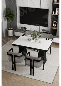Resim Avvio Pesca Lake Mdf Ayak Tokyo Demonte Sandalye 80x120 Yemek Masası Mutfak Masası 4 Kişilik Beyaz 