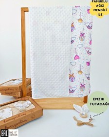 Resim Nohut Desenli %100 Pamuklu Çift Katlı Bebek Battaniyesi 85x85 Cm Kız/erkek Kundak & Mevsimlik Örtü Ekru 