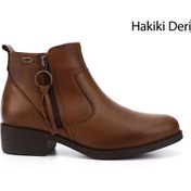 Resim GÖNDERİ(R) Kadın / Kız Taba Antik Fermuarlı Kalın Topuklu Hakiki Deri Bot 