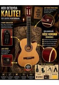 Resim Qcg10cs Elektro Klasik Gitar Ve Seti 3 Bant Ekolayzır Üst Seviye Sahne Performansı Full Aksesuar Hediye Yeni Ürün Natural 