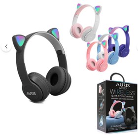 Resim Auris P47M RGB Işıklı Kedi Desenli Kablosuz Bluetooth Kulaküstü Kulaklık 