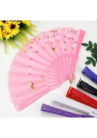 Resim Plastik Kumaş Yelpaze 12'li Karışık Çok Renkli 