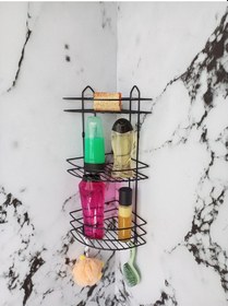 Resim Yapışkanlı Kancalı Banyo Köşeliği Düzenleyici Şampuanlık Duş Rafı Siyah Siyah 