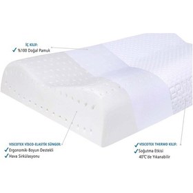 Resim Visco Çift Bombeli Ortopedik Yastık 60x40x11/9 cm, Beyaz 