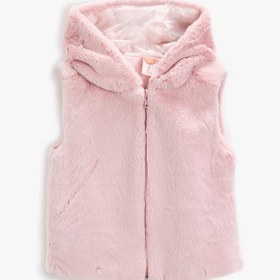 Resim Kız Bebek Kapüşonlu Peluş Yelek Kolsuz Fermuarlı 