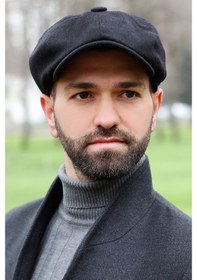 Resim Eleven Markets Kışlık 8 Parca Kaşmir Düz Renk Siyah Peaky Blinders Model Erkek Kasket London Şapka Siyah 