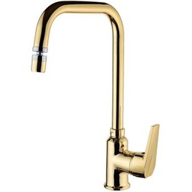 Resim Altın Yüksek Gövdeli 360° Oynar Başlıklı Mutfak Eviye Bataryası 