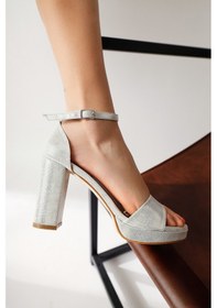 Resim Parya Gümüş İnce Platformlu Topuklu Sandalet 001 