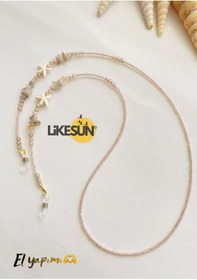Resim LiKESUN El Yapımı Doğaltaşlı Cam ve Kristal Boncuklu Kadın Gözlük İpi Şık Kadın Gözlük Askısı Zinciri 