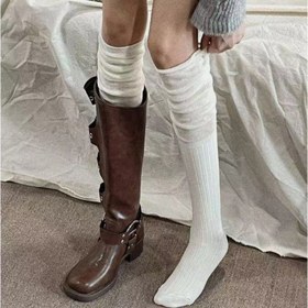 Resim Kadınlar için 4 Çift Rahat Over-The-Knee Çorap, Sonbahar Kış Düz Renk Crew Çorapları, Polyester Karışımı, Esnek Örgü Kumaş, Rahat Bot Çorapları, Elde Yıkanabilir 