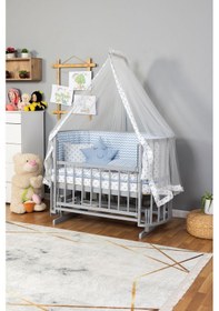 Resim Gri Renk 3 Kademeli Anne Yanı Ahşap 60x120 Papatya Doğal Bebek Beşiği Gri 