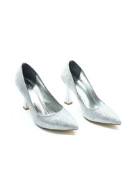 Resim Seribo Desen Detaylı Stiletto Kadın Topuklu Ayakkabı GÜMÜŞ 