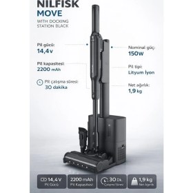 Resim Nilfisk Nılfısk Move Wıth Dockıng Statıon Black - Kablosuz Stant'lı Dikey Şarjlı Süpürge / Siyah 
