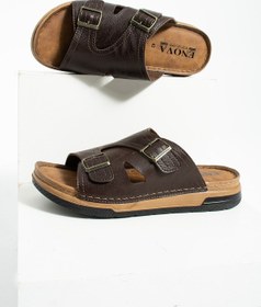 Resim Enova Birrbazaar Erkek Deri(SUNİ) Ortopedik Çift Monta Ayarlı Tokalı Dikişli Şık Ev Dışarı Erkek Terliği 