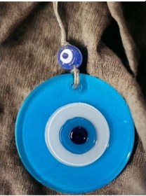 Resim Şeffaf Mavi Nazar Boncuklu Duvar Süsü 10 Cm Cam Duvar Dekoru 