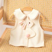 Resim Kız Çocuk Beyaz Kolsuz Yelek Tavşan & Kalp Desenli - Yumuşak Örme Düğmeli, Fırfırlı Yakalı & Dantel Detaylı, İlkbahar/Sonbahar Giyim Katmanı, Günlük Kombinler İçin Mükemmel, Dış Mekan İçin, Elde Yıkama veya Kuru Temizleme, Tavşanlar & Kalplarla Oyuncu Tasarım 