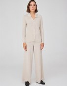 Resim Peraluna Polo V Yaka Ribana Örgü Fit Kesim Kadın Triko Bluz Ekru 