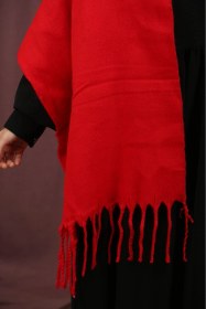 Resim Mim Eşarp Çift Taraflı Düz Renk Kışlık Omuz Şalı Kırmızı 