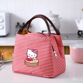 Resim Hello Kitty Şık Çizgili Yemek Çantası, İzoleli Taşınabilir Piknik Taşıyıcı, İşe, Okula, Plaja ve Açık Hava Maceralarına Uygun, Okul Dönüşü 