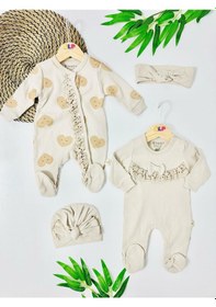 Resim Alpbebe Cook Island Şapka Bandana 2 Li Tulum Set - Krem Krem 