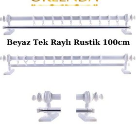 Resim Ahşap Başlıklı Alminyum Boru Rustik Perde Askısı Tek Raylı 100 CM 