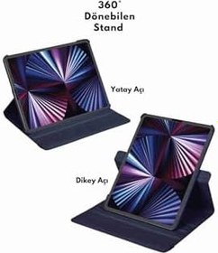 Resim Tab M10 FHD Plus Uyumlu TB-X606F Standlı 360° Yatay Dikey Dönebilen Deri Tablet Kılıfı Lacivert 