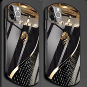 Resim Bu Lüks Altın Ejderha Taklit Ahşap Tane Oval Cam Telefon Kılıfı, Yarım Ayna Koruyucu Kapak ile iPhone 12, 13, 14, 15, 16 ve 11 Pro Max için uygundur 