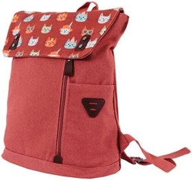 Resim Kedi Desenli Laptop Sırt Çantası, Pembe, 30x18x42 cm, 15 inch, Su Geçirmez Kanvas, Vintage Tasarım 