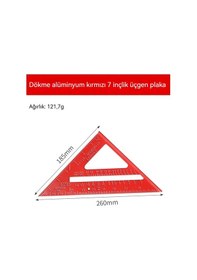 Resim Jzcat Üçgen Cetvel 45 Derece İletki Açı Cetveli- Dökme Alüminyum Kırmızı 7" İmparatorluk Üçgeni 