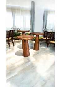 Resim Doğal Açık Ceviz Renkli 3 Lü Ahşap Mantar Yan Sehpa Seti Kahverengi 