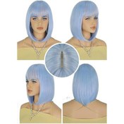 Resim Peruk Şık Kadın Saçakları Kısa Düz Bob İç Kıvırcık Şık Kimyasal Elyaf Peruk Yüksek Sıcaklık İpek Ana Resim Renk Peruk M1534 Açık Mavi 