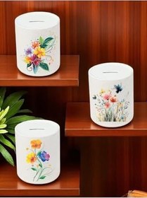 Resim Çiçek Baskılı 3'lü Seramik Kumbara 