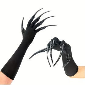 Resim El Eldivenleri ve 10 saç tokası, Ürkütücü Vampir Cadı Kurtu Halloween Kedi Tırnak Yüzüğü Rol Yapma Kostüm Aksesuarları Kadın Giyim 
