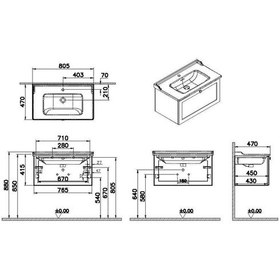 Resim VitrA Root Classic 80 Cm Lacivert Banyo Dolabı Alt Modül Lavabo Çok Renkli 