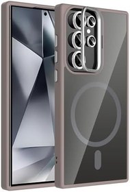 Resim Zore Galaxy ile uyumlu S24 Ultra Kılıf Standlı ve Kamera Lens Hediyeli M-Safe Şarj Özellikli Zore Etro Kapak Gri 