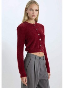 Resim DeFacto Regular Fit Bisiklet Yaka Düğmeli Triko Bordo Hırka E2428AX24WNBR248 Bordo 
